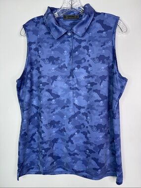G/Fore Skull Camo Printed Sleeveless Polo Shirt Size XL